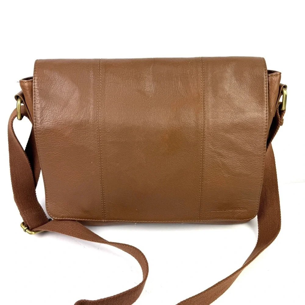 Rocha John Rocha Waxy Despatch Messenger Bag Brown Leather Crossbody Unisex